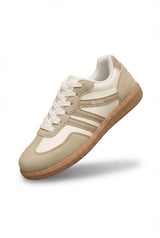 Beige Color-block Panel Retro Lace up Sneakers - Photo 1