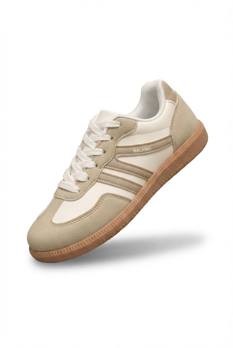 Beige Color-block Panel Retro Lace up Sneakers - Photo 1