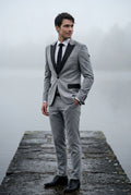 Gray Contrasting Shawl Lapel Tuxedo Suit - Wedding suit - Photo 10