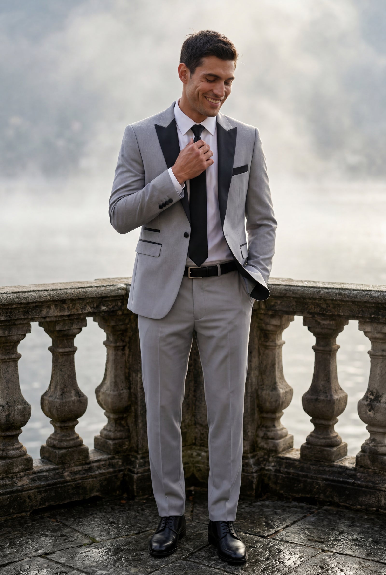 Gray Contrasting Shawl Lapel Tuxedo Suit - Wedding suit - Photo 11