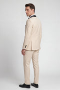 Beige Contrasting Shawl Lapel Tuxedo Suit - Wedding suit - Photo 2