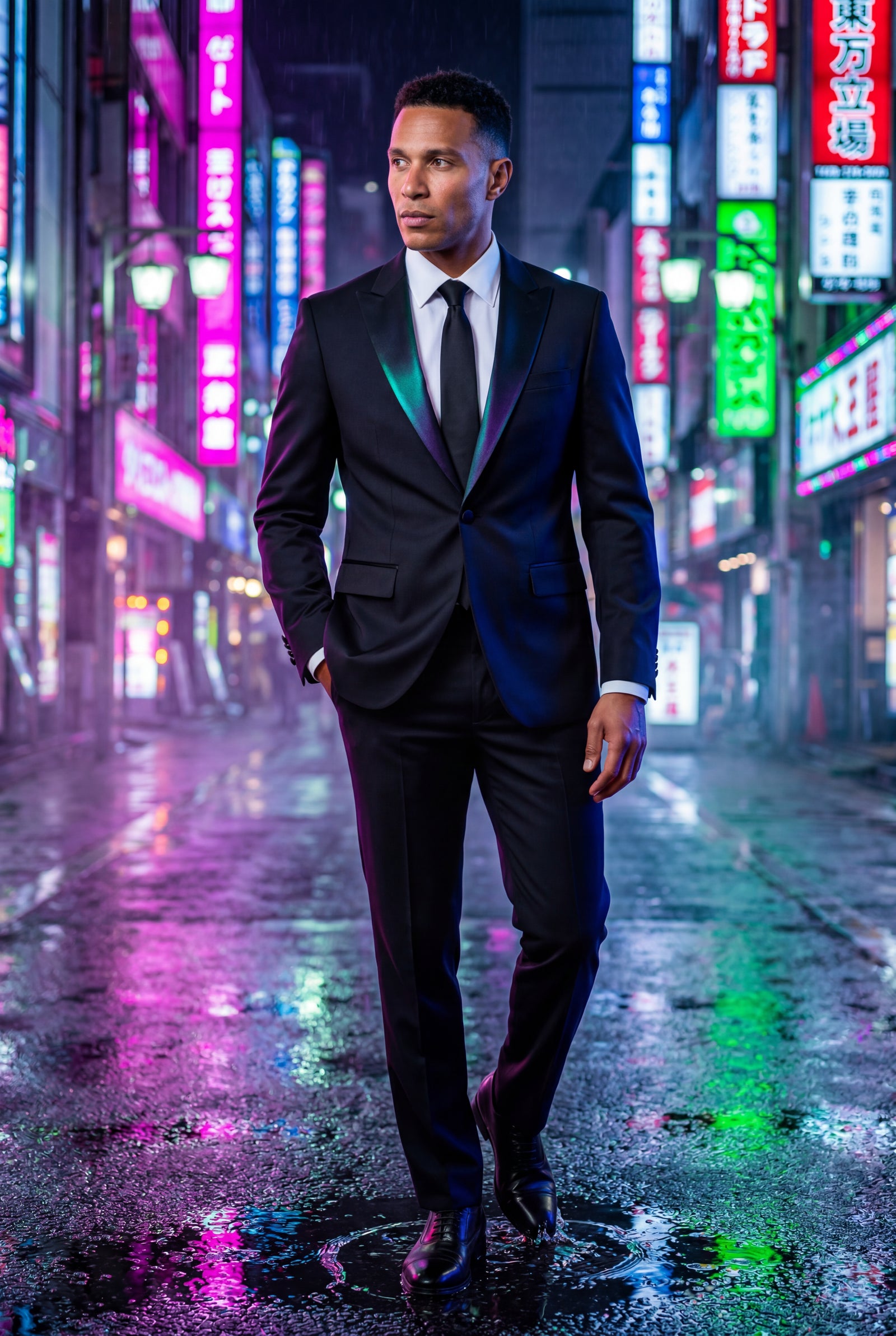 Black Contrasting Shawl Lapel Tuxedo Suit - Wedding suit - Photo 5