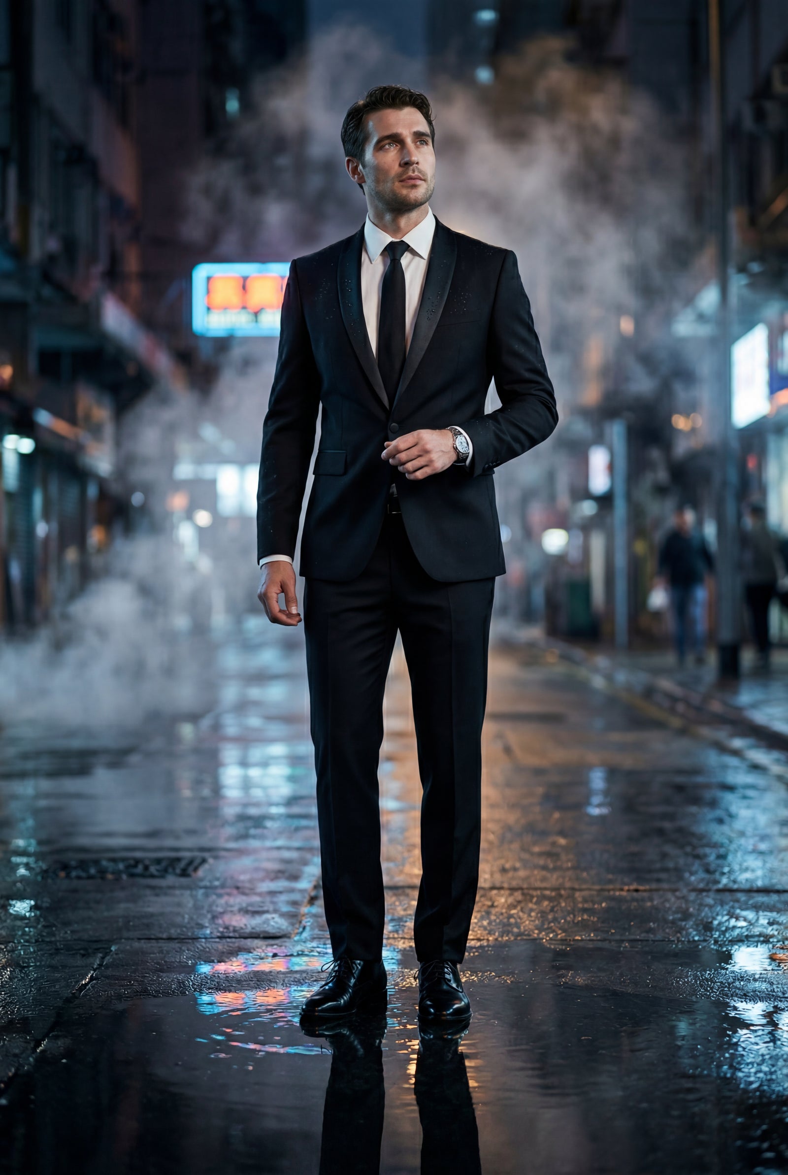 Black Contrasting Shawl Lapel Tuxedo Suit - Wedding suit - Photo 6