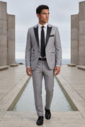 Gray Contrasting Shawl Lapel Tuxedo Suit - Wedding suit - Photo 9