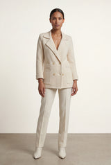 Beige Cream Textured Double-breasted Blazer with Gold Buttons - Knit blazers - Photo 1