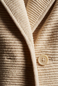 Beige Cream Textured Double-breasted Blazer with Gold Buttons - Knit blazers - Photo 3
