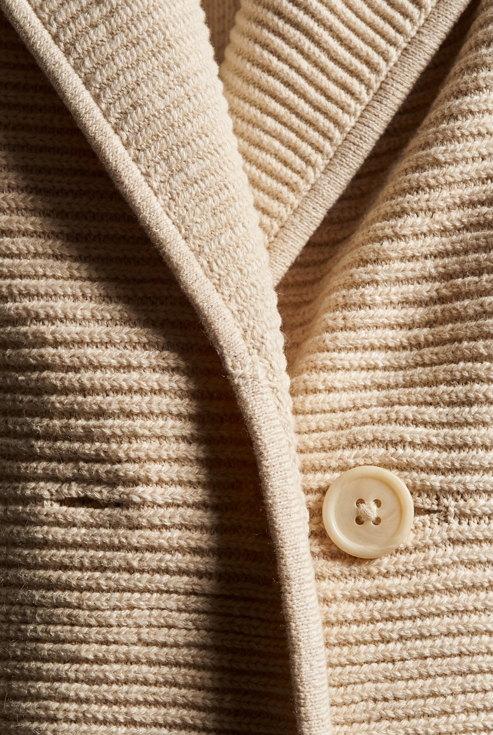 Beige Cream Textured Double-breasted Blazer with Gold Buttons - Knit blazers - Photo 3