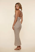 Beige Crochet Floral Applique Halter Maxi Dress - Photo 2