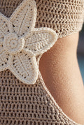 Beige Crochet Floral Applique Halter Maxi Dress - Photo 5