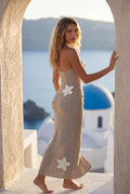 Beige Crochet Floral Applique Halter Maxi Dress - Photo 7