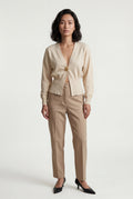 Beige Deep V-neck Gold Button Cardigan Sweater - V-neck sweater - Photo 1