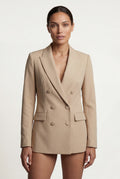 Beige Double-breasted Classic Fit Blazer with Notched Lapel - Photo 2