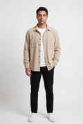 Beige Double Chest Pocket Shirt Jacket - Shirt jackets - Photo 2