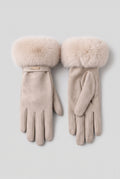 Faux Fur Cuff Gloves in Beige — studio front
