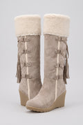 Faux Shearling Knee-High Boots in Beige — Stilenza main image