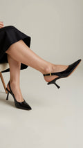 Glossy Slingback Pointed Toe Mid-heel Pumps - Slingback heels - Photo 5