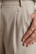 Beige High-waisted Pleated Tapered Trousers with Tailored Waistband - Photo 7