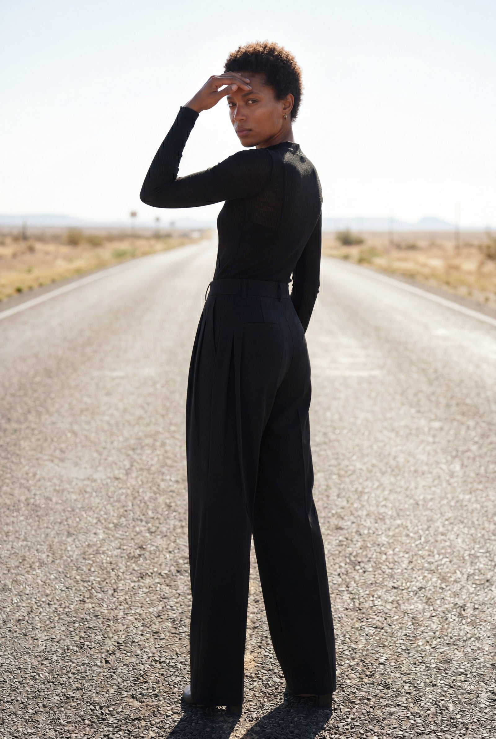 Black High-waisted Pleated Tapered Trousers with Tailored Waistband - Photo 9