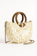 Beige Ivory Sculptural Mini Handbag with Wooden Handles - Sculptural handbags - Photo 1