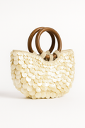 Beige Ivory Sculptural Mini Handbag with Wooden Handles - Sculptural handbags - Photo 4