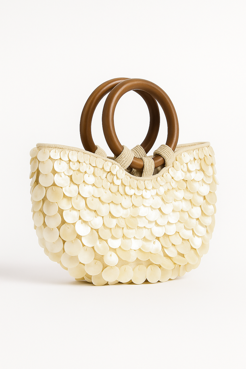 Beige Ivory Sculptural Mini Handbag with Wooden Handles - Sculptural handbags - Photo 4