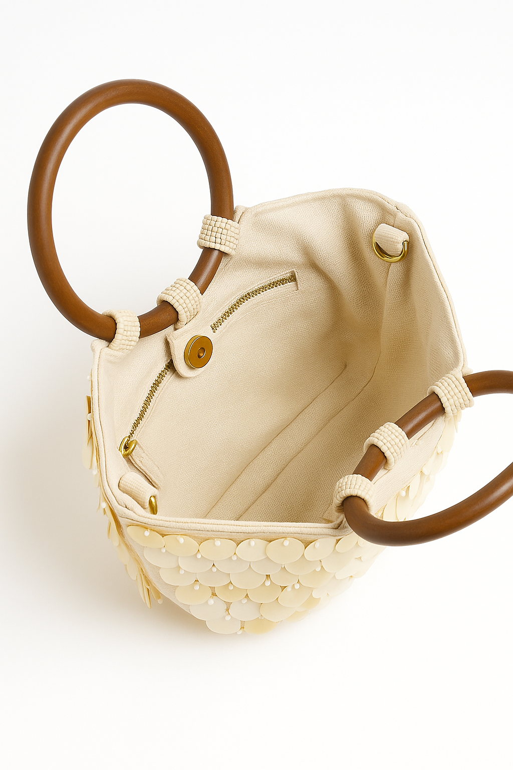 Beige Ivory Sculptural Mini Handbag with Wooden Handles - Sculptural handbags - Photo 5