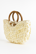 Beige Ivory Sculptural Mini Handbag with Wooden Handles - Sculptural handbags - Photo 6