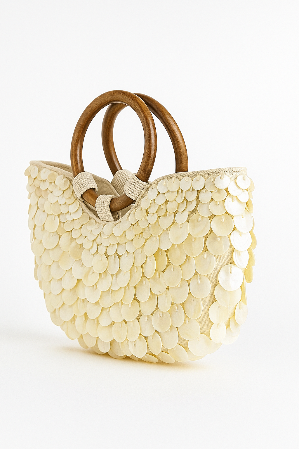 Beige Ivory Sculptural Mini Handbag with Wooden Handles - Sculptural handbags - Photo 6