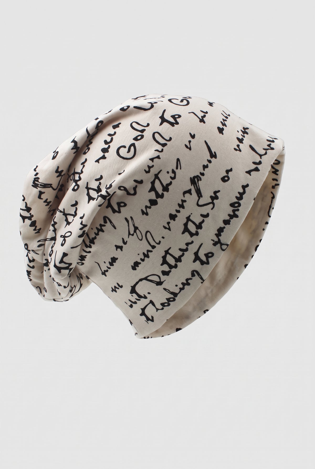 Jersey Knit Slouch Beanie in Beige — studio front