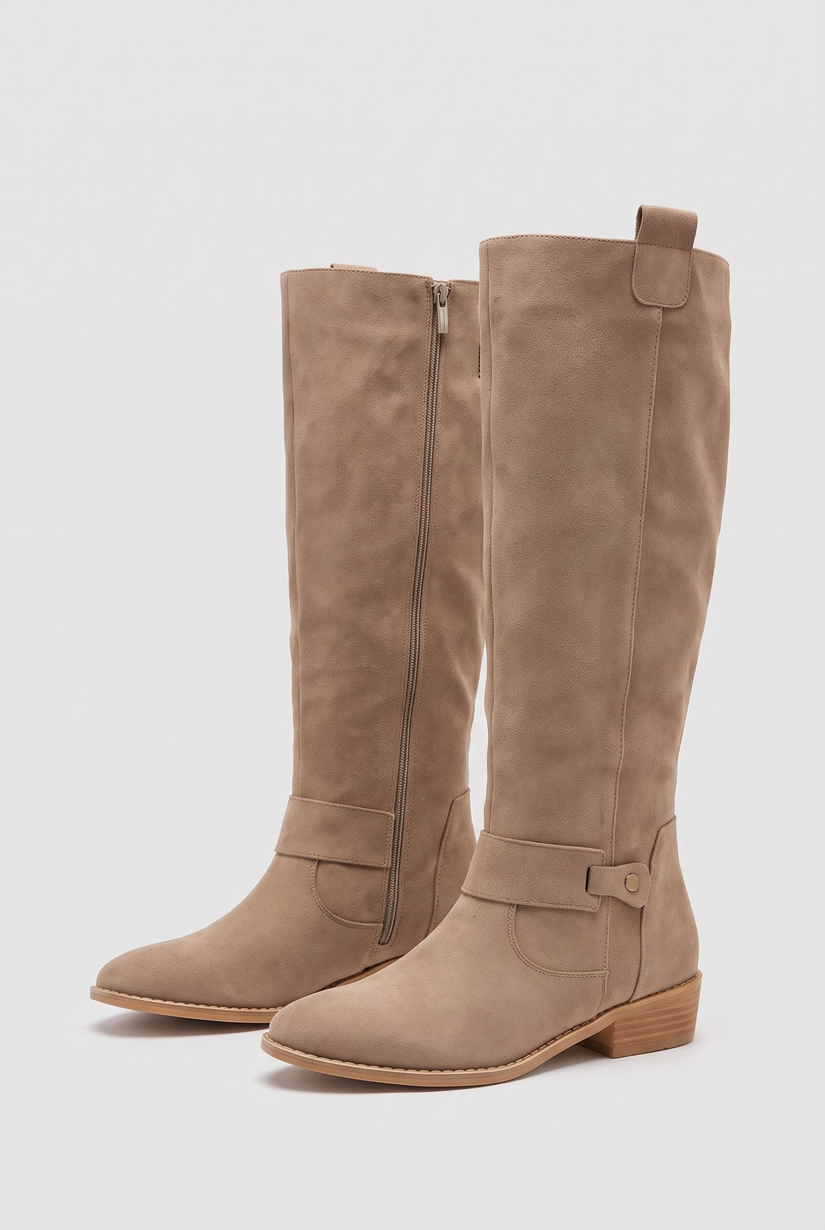 Knee-High Suede Boots in Beige — Stilenza main image