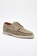 Beige Lace-up Moc Toe Loafers with Contrasting Sole - Slip-on loafers - Photo 1