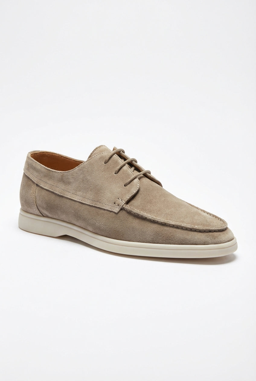 Beige Lace-up Moc Toe Loafers with Contrasting Sole - Slip-on loafers - Photo 1