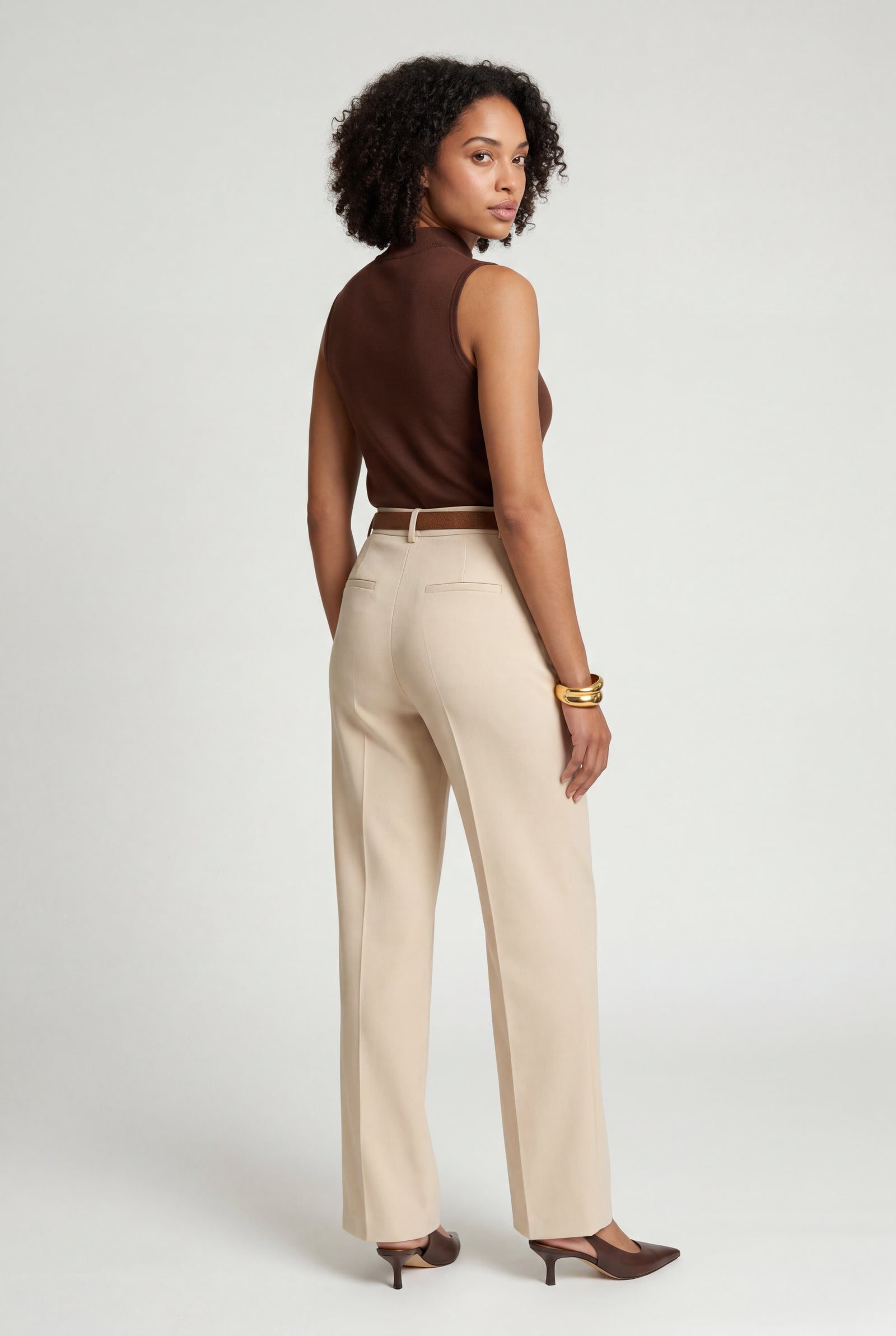 Beige Light Beige High-waisted Straight-leg Tailored Trousers - Palazzo pants - Photo 2