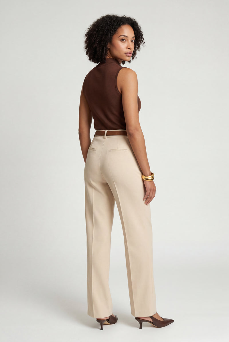 Beige Light Beige High-waisted Straight-leg Tailored Trousers - Palazzo pants - Photo 2