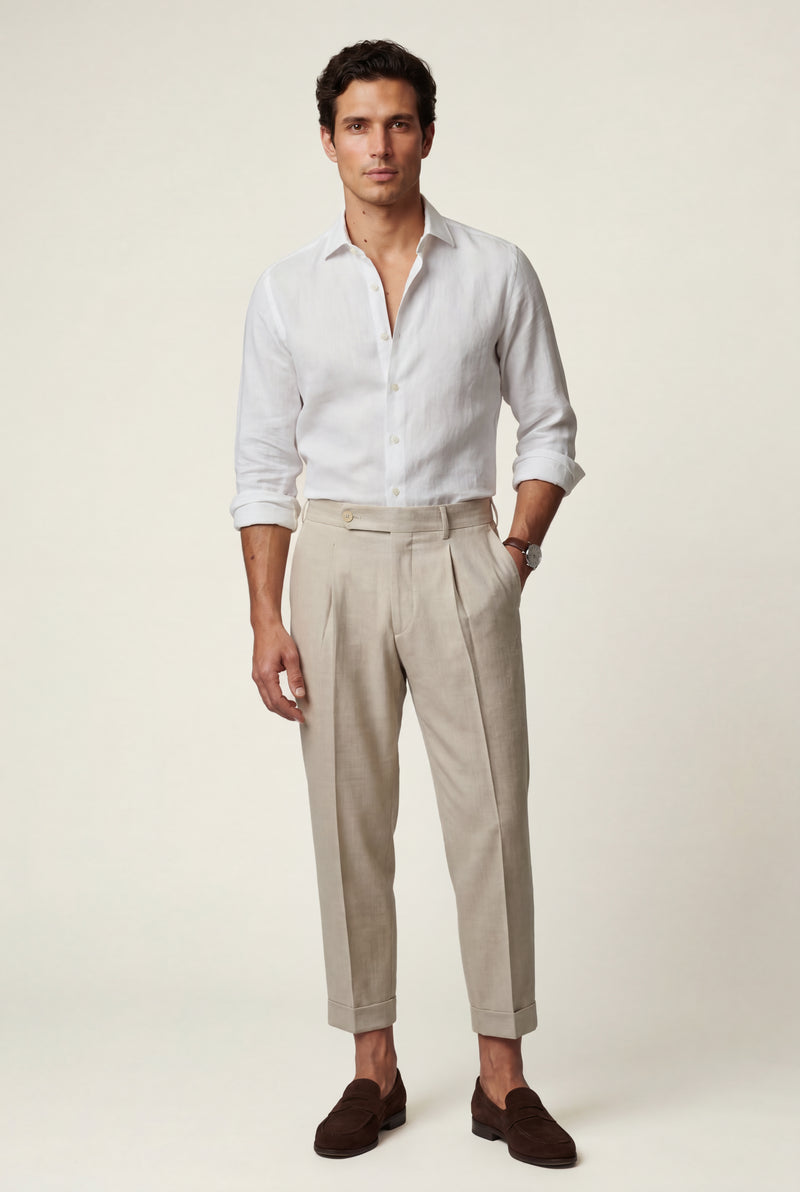 Beige Light Beige Pleated High-waist Tapered Trousers - Pleated trousers - Photo 1