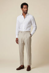 Beige Light Beige Pleated High-waist Tapered Trousers - Pleated trousers - Photo 2