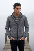 Dark Gray Marled Full-zip Mock Neck Cardigan with Ribbed Trim - Gilet - Photo 12