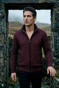 Burgundy Marled Full-zip Mock Neck Cardigan with Ribbed Trim - Gilet - Photo 14