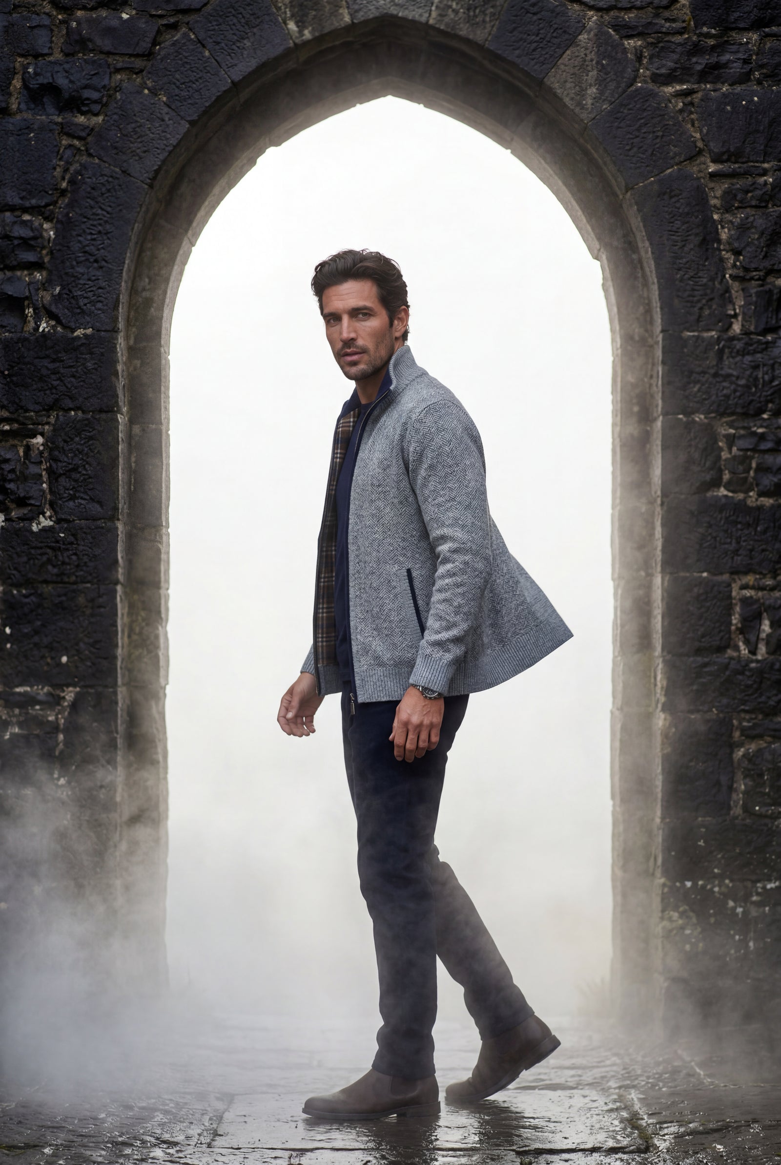 Light Gray Marled Full-zip Mock Neck Cardigan with Ribbed Trim - Gilet - Photo 17