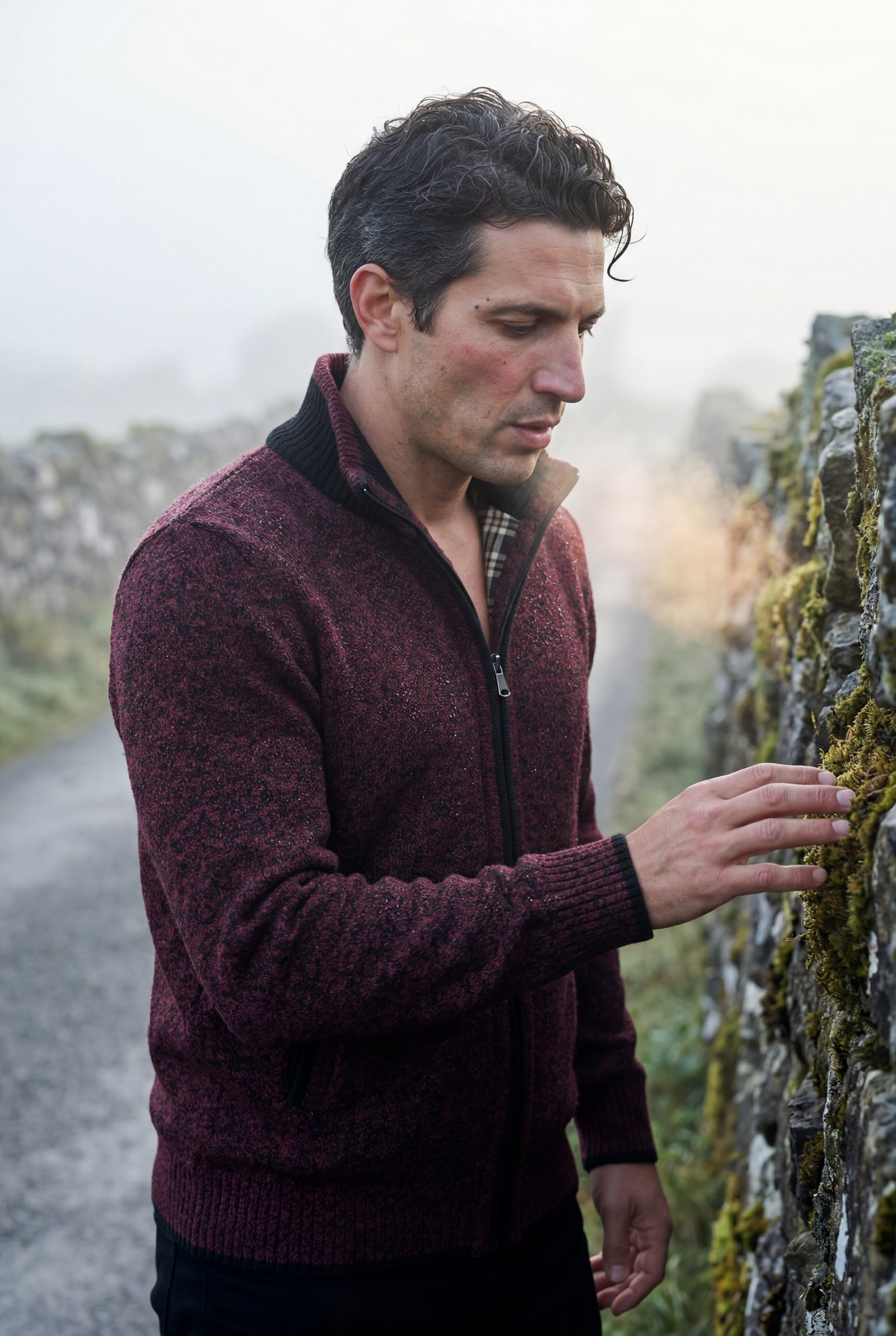 Burgundy Marled Full-zip Mock Neck Cardigan with Ribbed Trim - Gilet - Photo 18