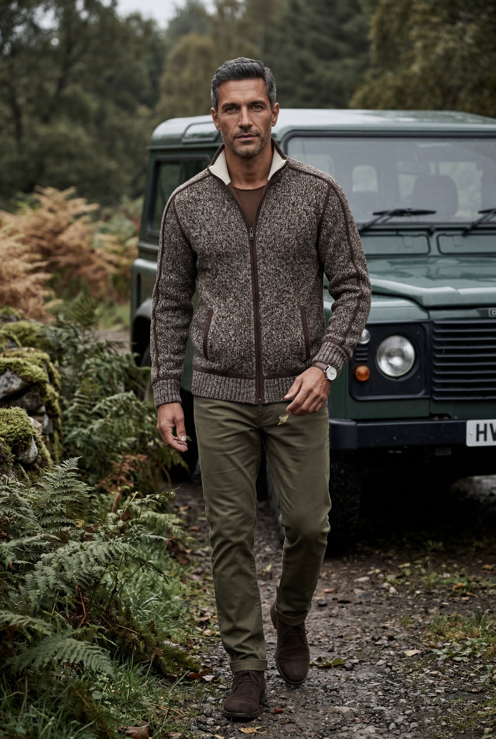 Brown Marled Full-zip Mock Neck Cardigan with Ribbed Trim - Gilet - Photo 20