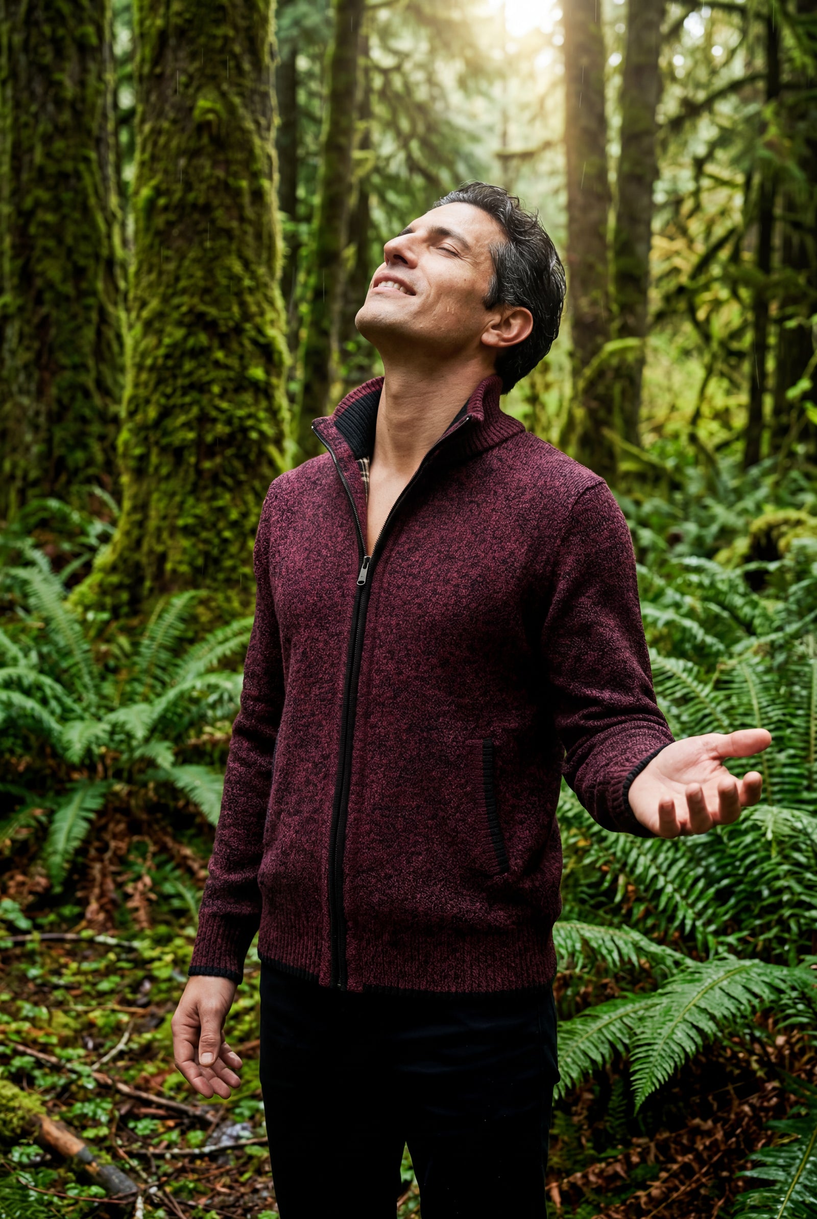 Burgundy Marled Full-zip Mock Neck Cardigan with Ribbed Trim - Gilet - Photo 21