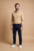 Men Polo Shirt Long Sleeve Slim Fit in Beige — primary studio