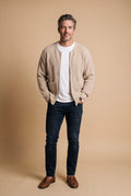 Men's Cardigan Zip Front with Pockets in Beige — studio front