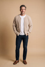Men's Cardigan Zip Front with Pockets in Beige — studio front