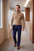Men's Sweater Half-Zip Stand Collar in Beige — lifestyle office