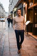 Men's Sweater Turtleneck Classic Fit in Beige — evening walk
