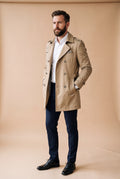 Men's Trench Coat Double Breasted in Beige — primary studio