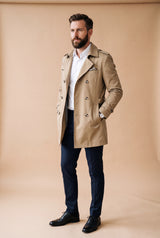 Men's Trench Coat Double Breasted in Beige — primary studio