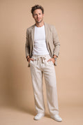 Men's Trousers Wide Leg Drawstring in Beige — studio front